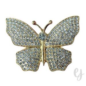 Celeste Gold Tone Butterfly Brooch with Pavé Crystals for Teens